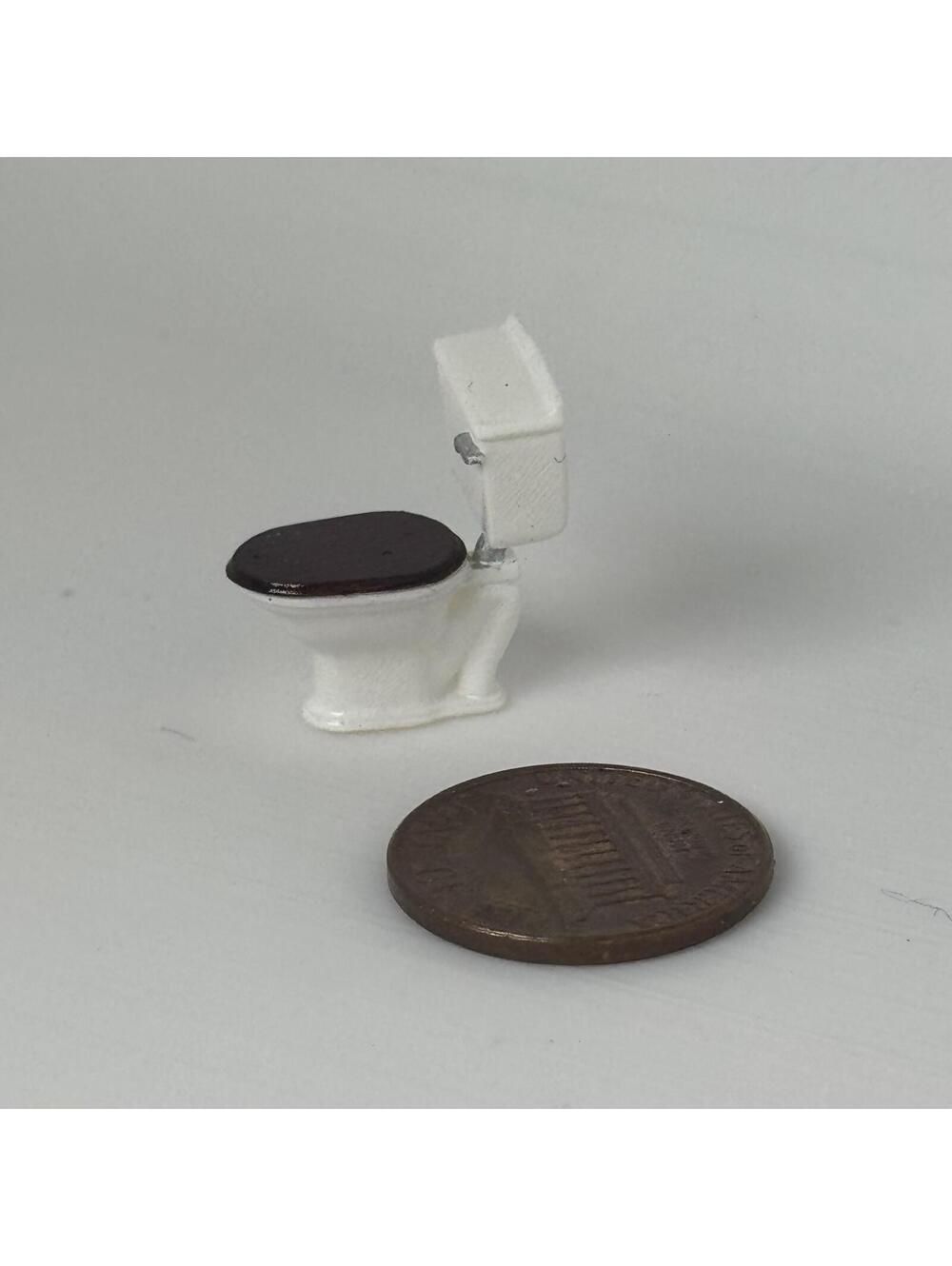Micro Miniature Toilet Faux Wood Lid Vintage Look Metal Bathroom Dollhouse
